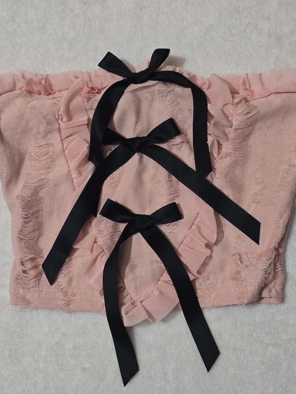 Dollskill Pink Gothic Distressed Tube Top Black Bows Widow size XXS